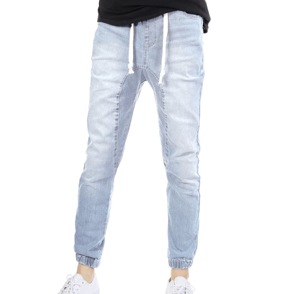 Men's Slim Fit Washed Style Denim Joggers Iceblue